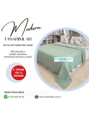 ETEHOMETEX ÇİFT KİŞİLİK HAVUZLU PİKE TAKIMI YEŞİL 8696474231881